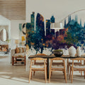 Milan Italy Skyline Blue & Bronze Mural Wallpaper - room preview 02