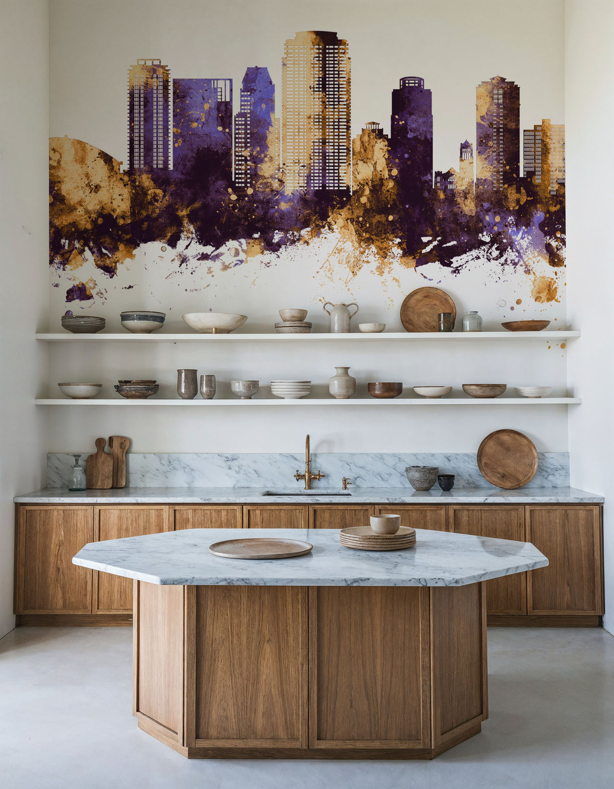 St Petersburg Florida Skyline Purple & Gold Mural Wallpaper - room preview 02