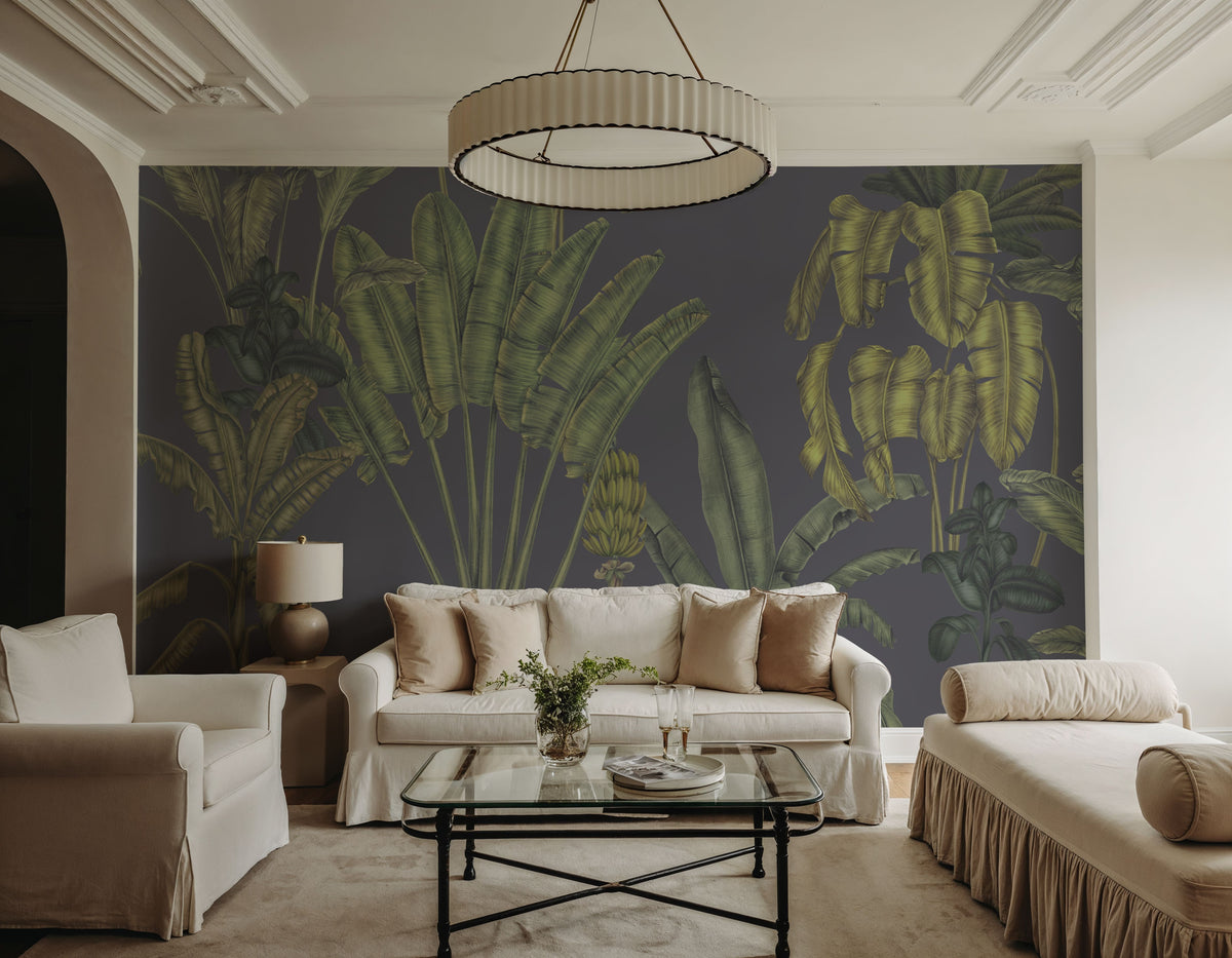 Banana Grove, Foggy Blue Mural Wallpaper - room preview 02