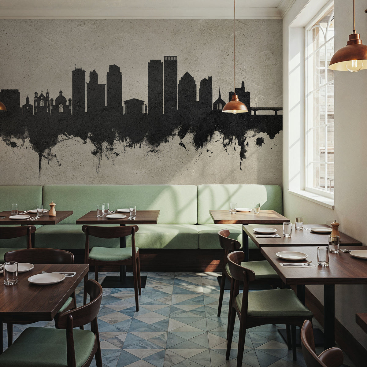 Dayton Ohio Skyline Concrete Mural Wallpaper - room preview 02