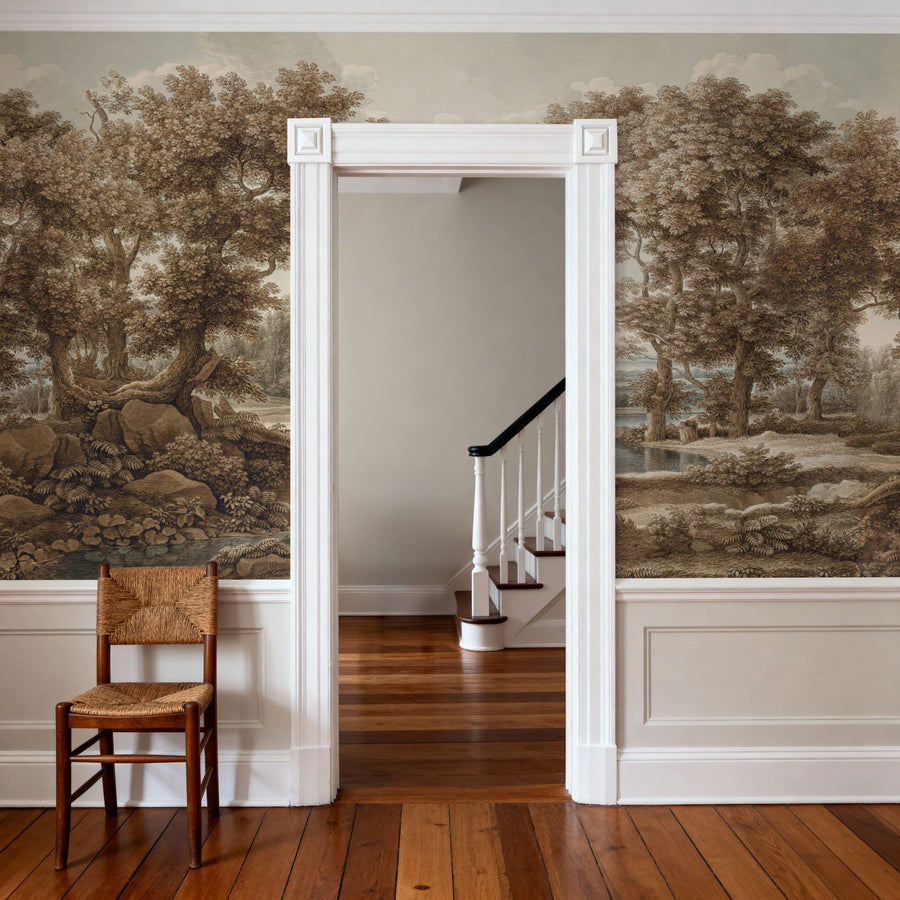 Landscape Wallpaper Mural – Scenery Wall Mural – Riverbank Oak Landscape, Earth
