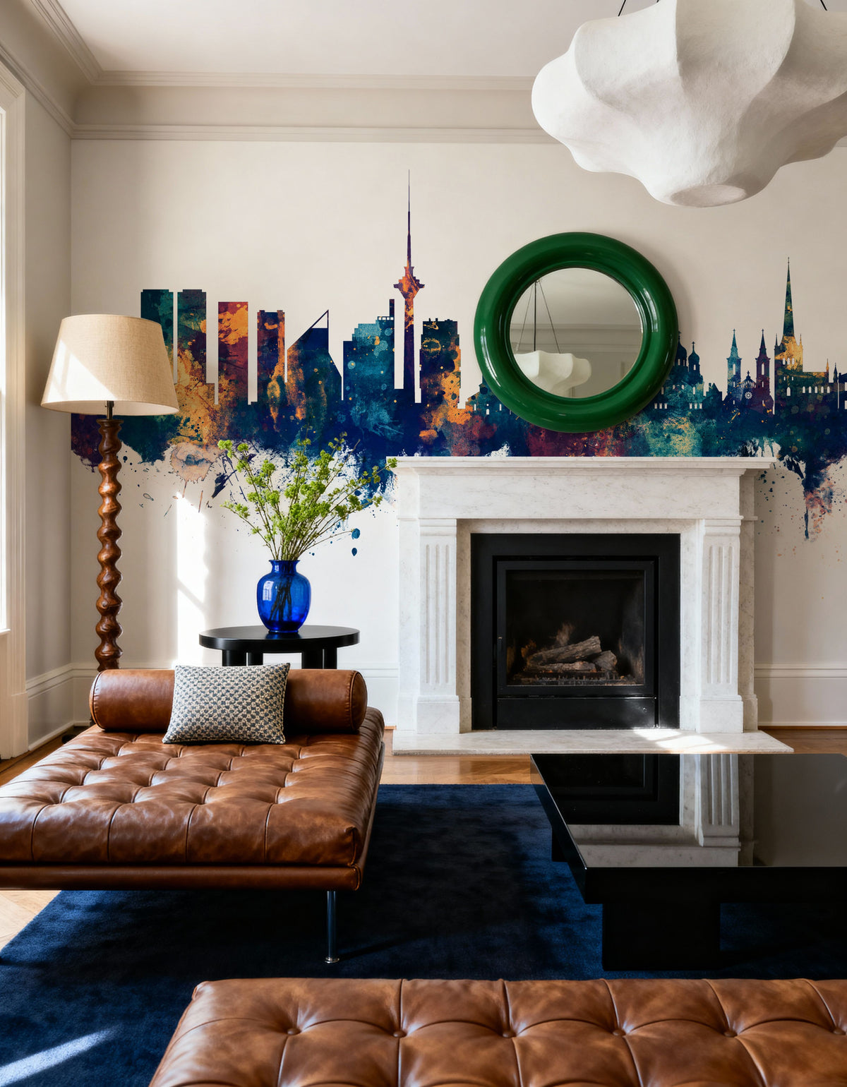 Tallinn Estonia Skyline Blue & Bronze Mural Wallpaper - room preview 02