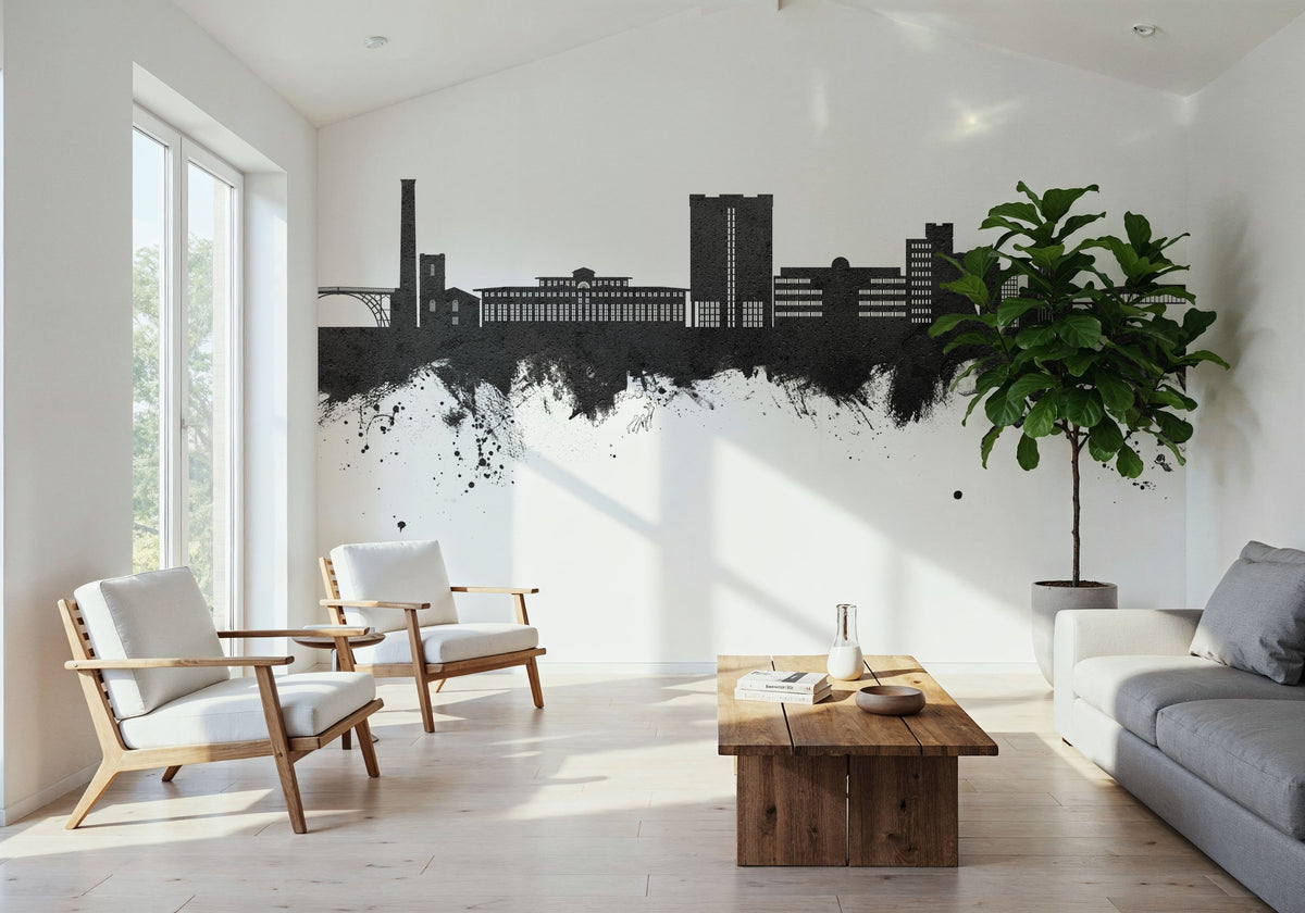 Telford England Skyline Black & White Mural Wallpaper - room preview 02