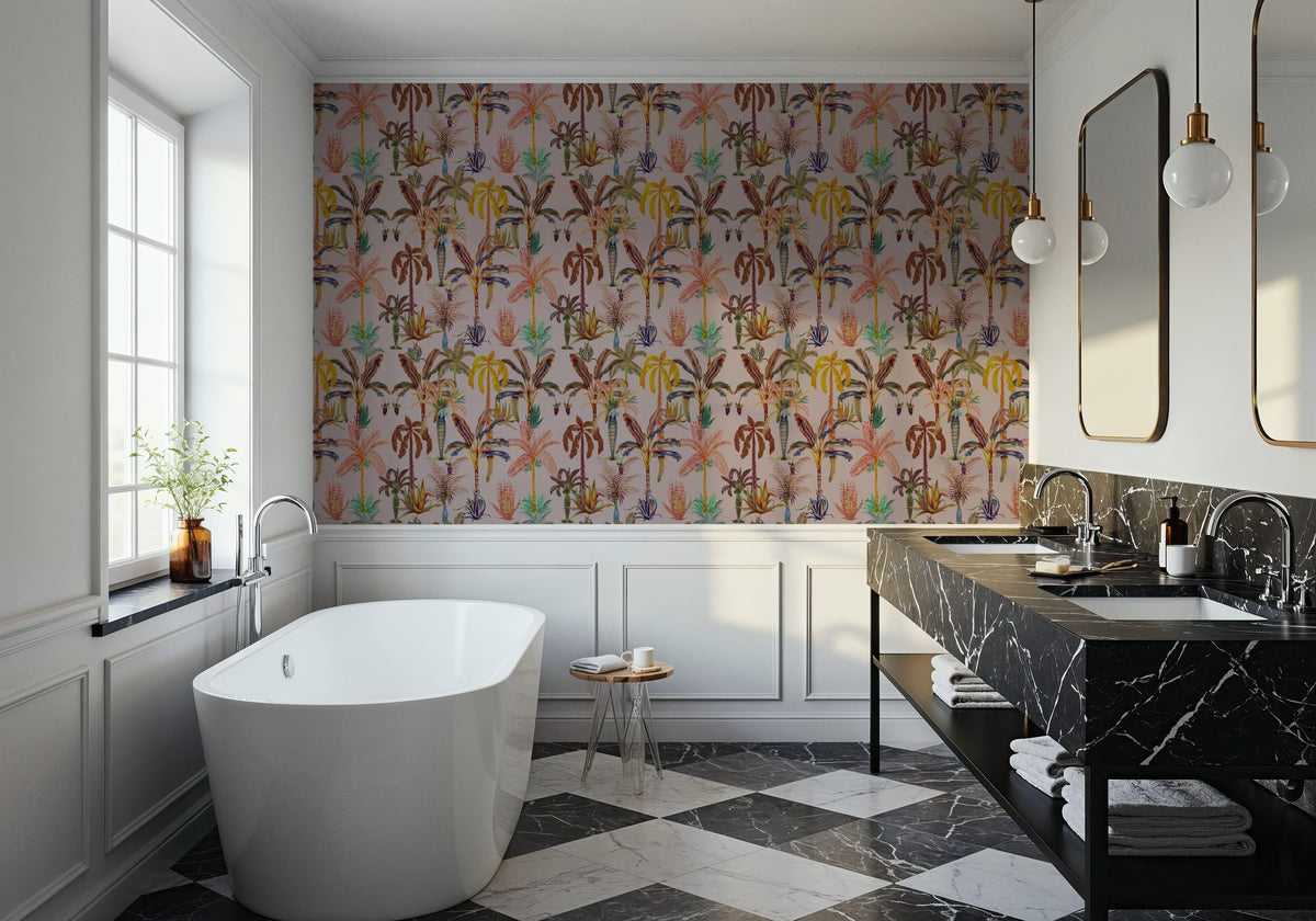 Statement Palms Petite, Light Pink Mural Wallpaper - room preview 02