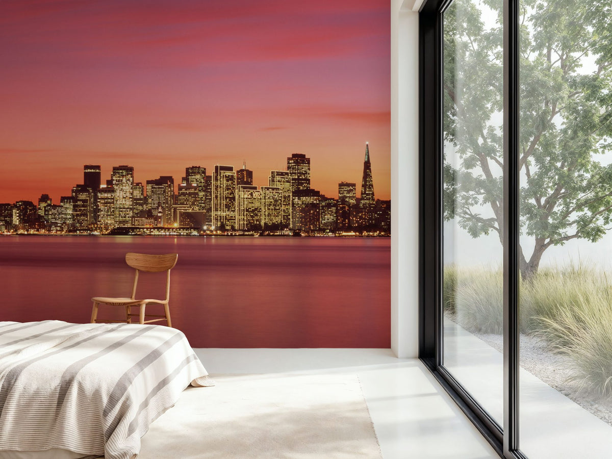 Red Gradient Twilight Metropolis Mural Wallpaper - room preview 02