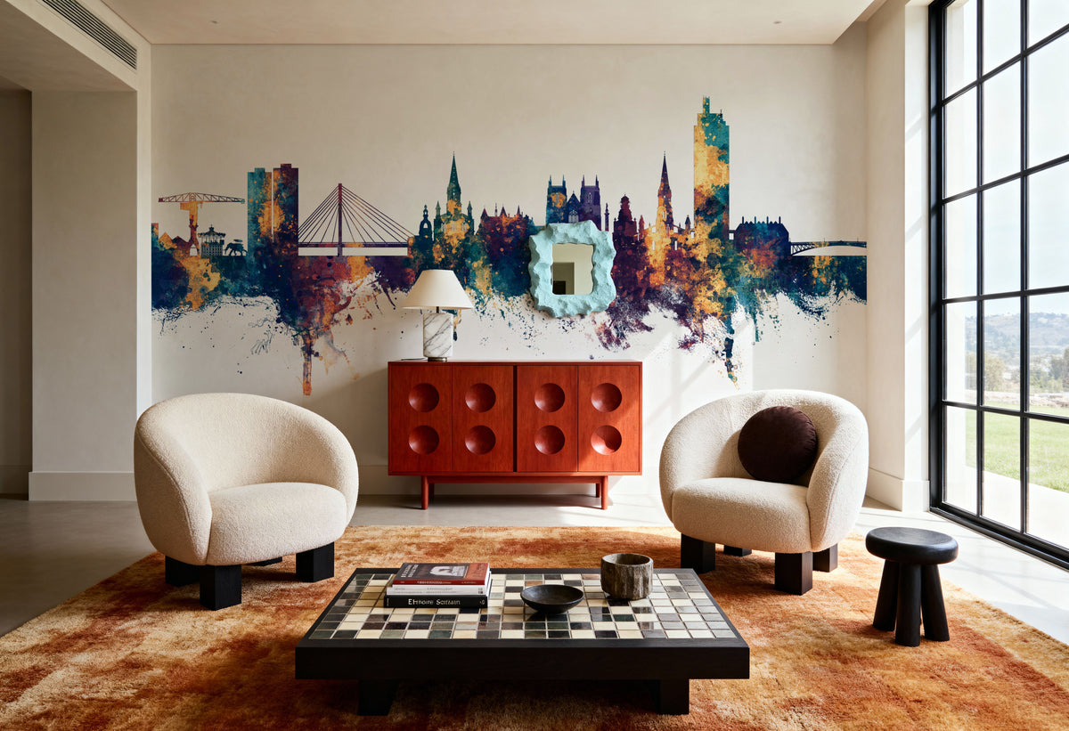 Nantes France Skyline Blue & Bronze Mural Wallpaper - room preview 02