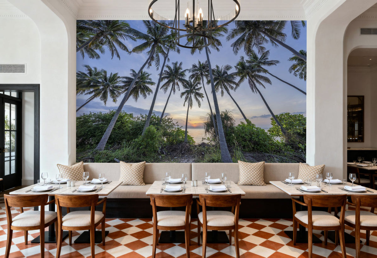 Tropical Sunset Palm Mural Wallpaper - room preview 02