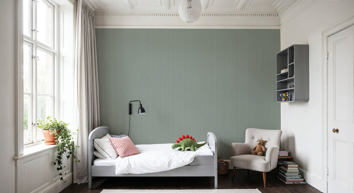 Tailor's Pin Stripe, Sage Mural Wallpaper - room preview 02