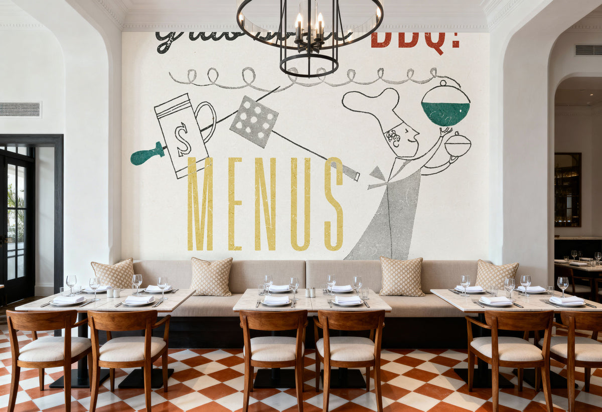 Retro Food Grab Some BBQ Mural Wallpaper - room preview 02