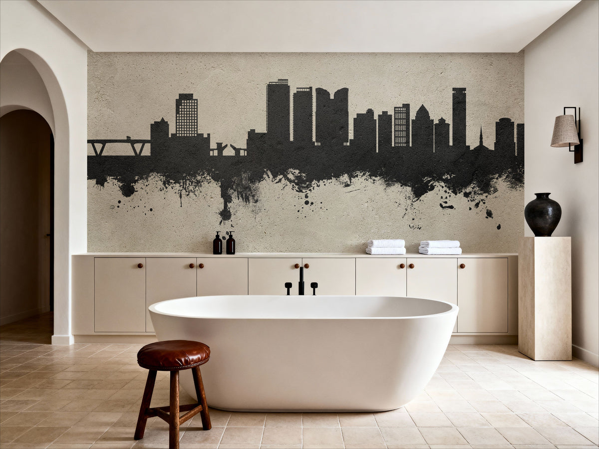 Fort Lauderdale Florida Skyline Concrete Mural Wallpaper - room preview 02