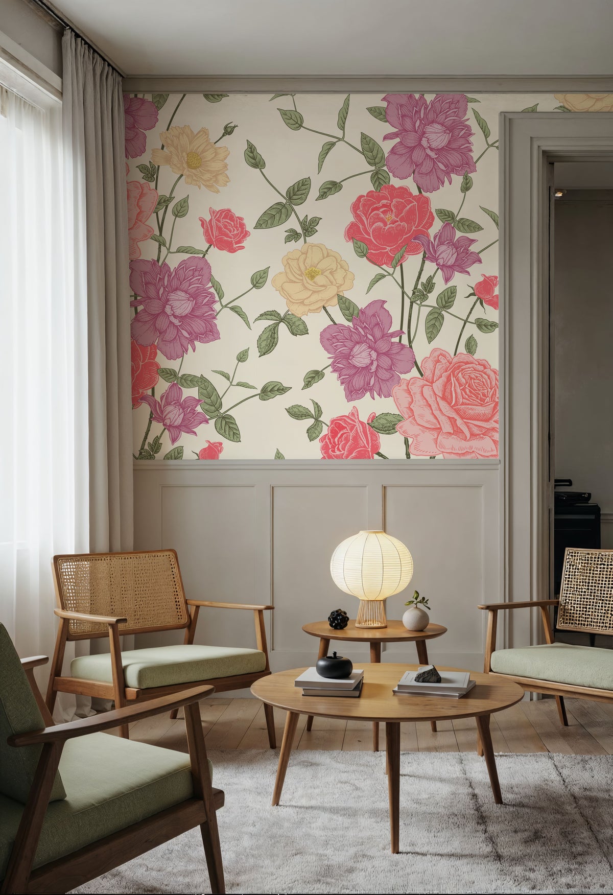 Retro Clematis Mural Wallpaper - room preview 02