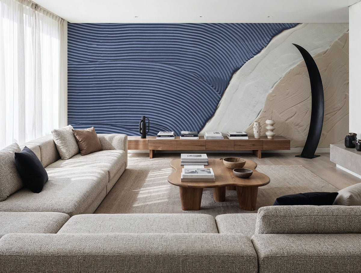 Neutral Ocean Dark Mural Wallpaper - room preview 02