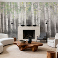 Soft Birches Charcoal Mural Wallpaper - room preview 02