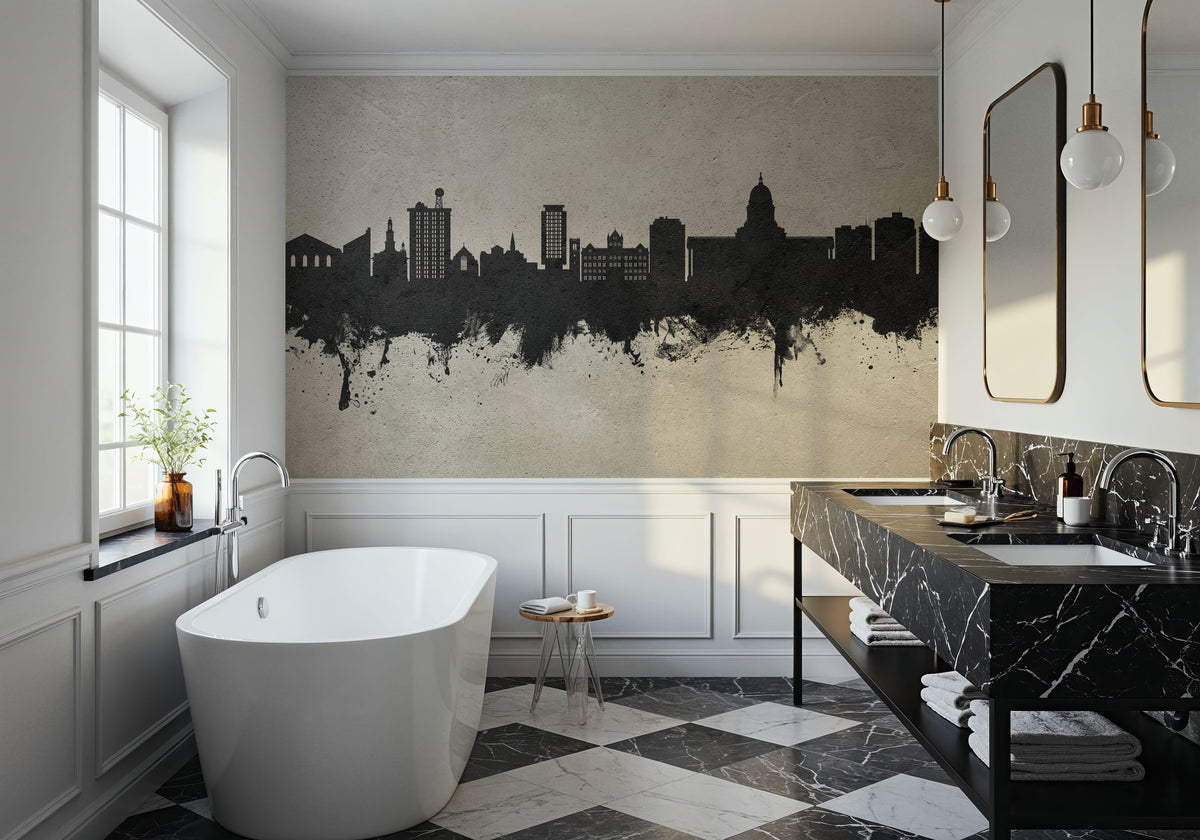 Madison Wisconsin Skyline Concrete Mural Wallpaper - room preview 02