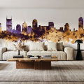 Nashville Tennessee Skyline Purple & Gold Mural Wallpaper - room preview 02