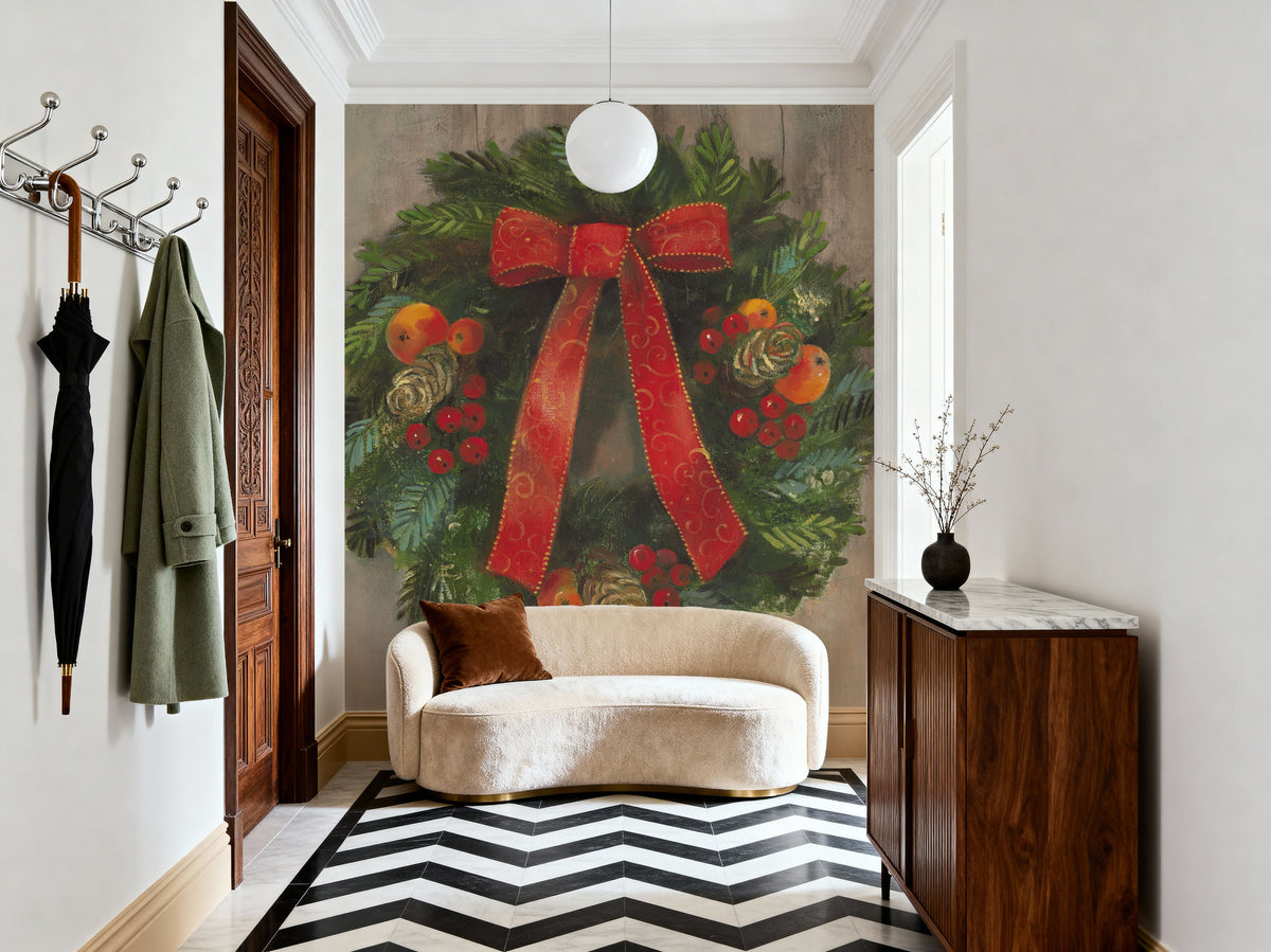 Holiday Wreath Mural Wallpaper - room preview 02