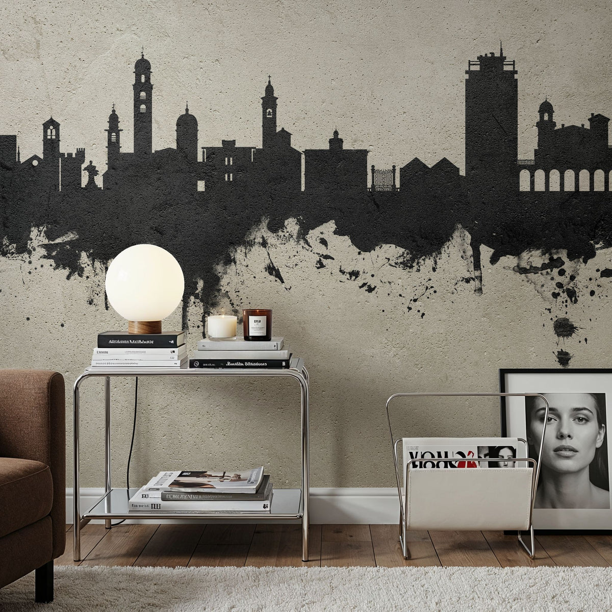 Lugano Switzerland Skyline Concrete Mural Wallpaper - room preview 02