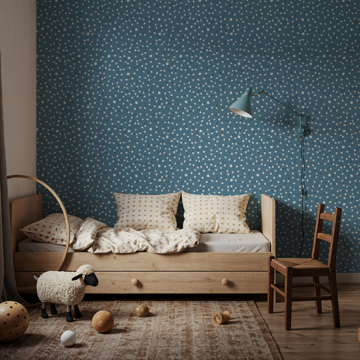 Floral Connection Denim Mural Wallpaper - room preview 02
