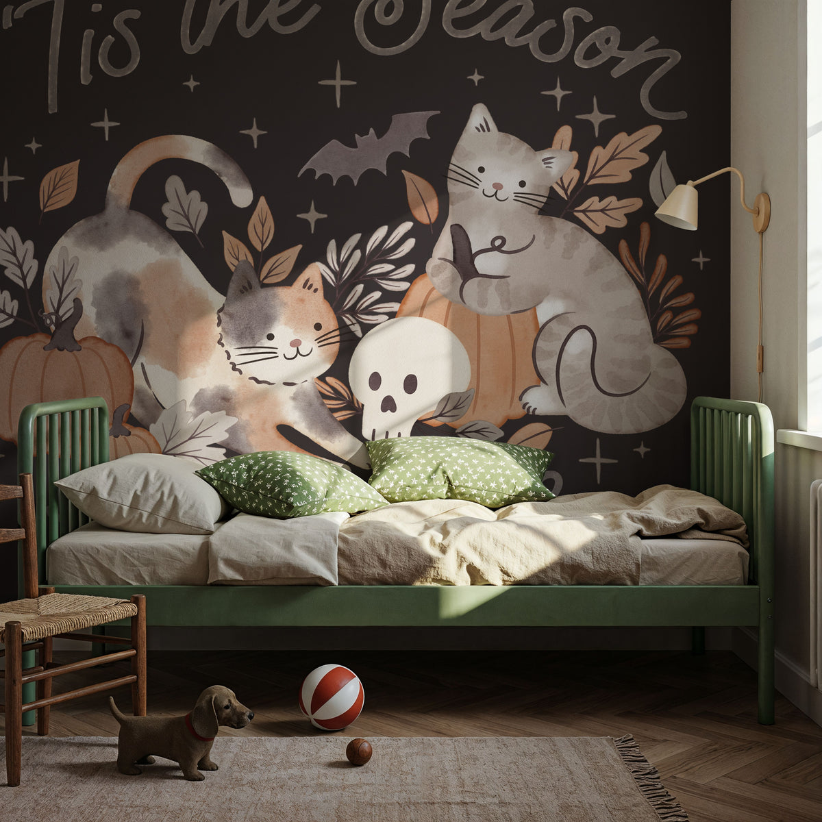 Pumpkins and Paws II Dark Mural Wallpaper - room preview 02