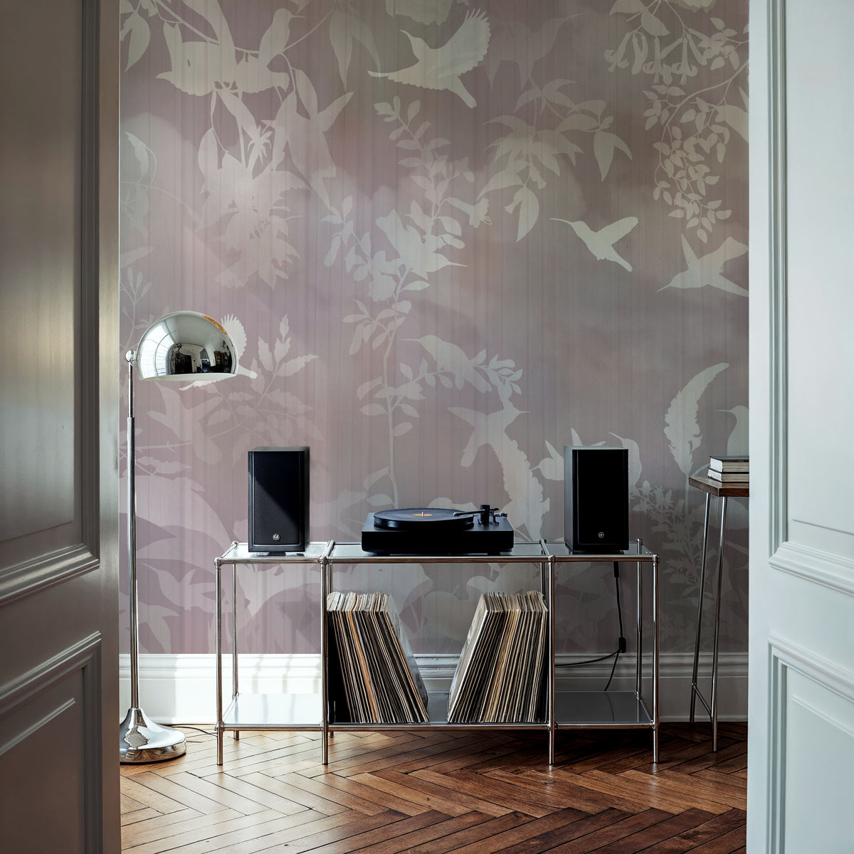 Birds in the Fog Red Mural Wallpaper - room preview 02