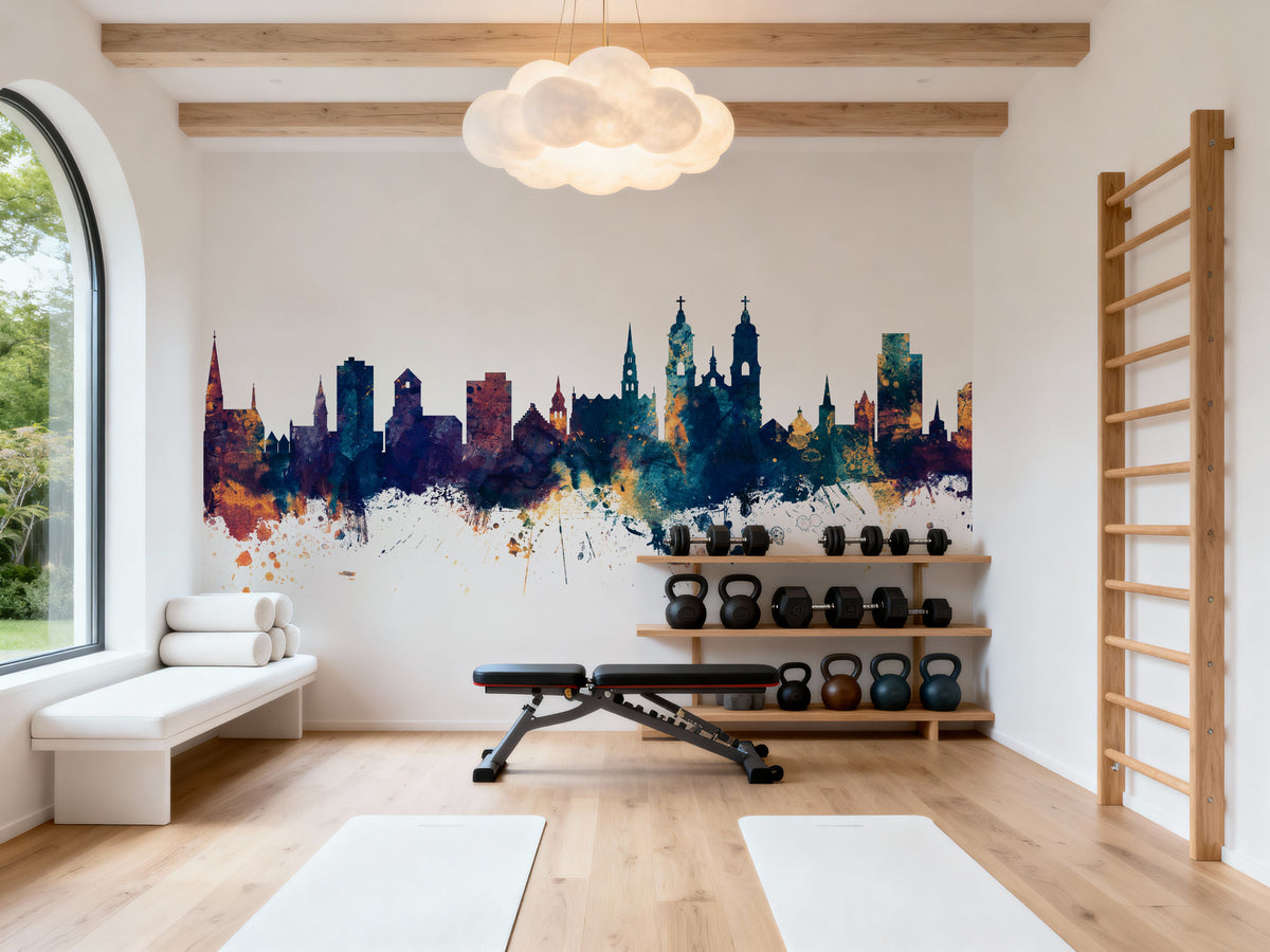 St Gallen Switzerland Skyline Blue & Bronze Mural Wallpaper - room preview 02