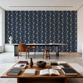 Trailing Flower Stripe, Navy Mural Wallpaper - room preview 02