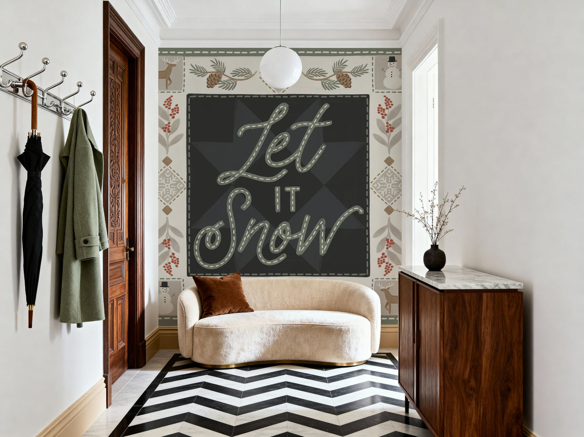 Quilted Christmas II Mural Wallpaper - Neutral Tone - room preview 02