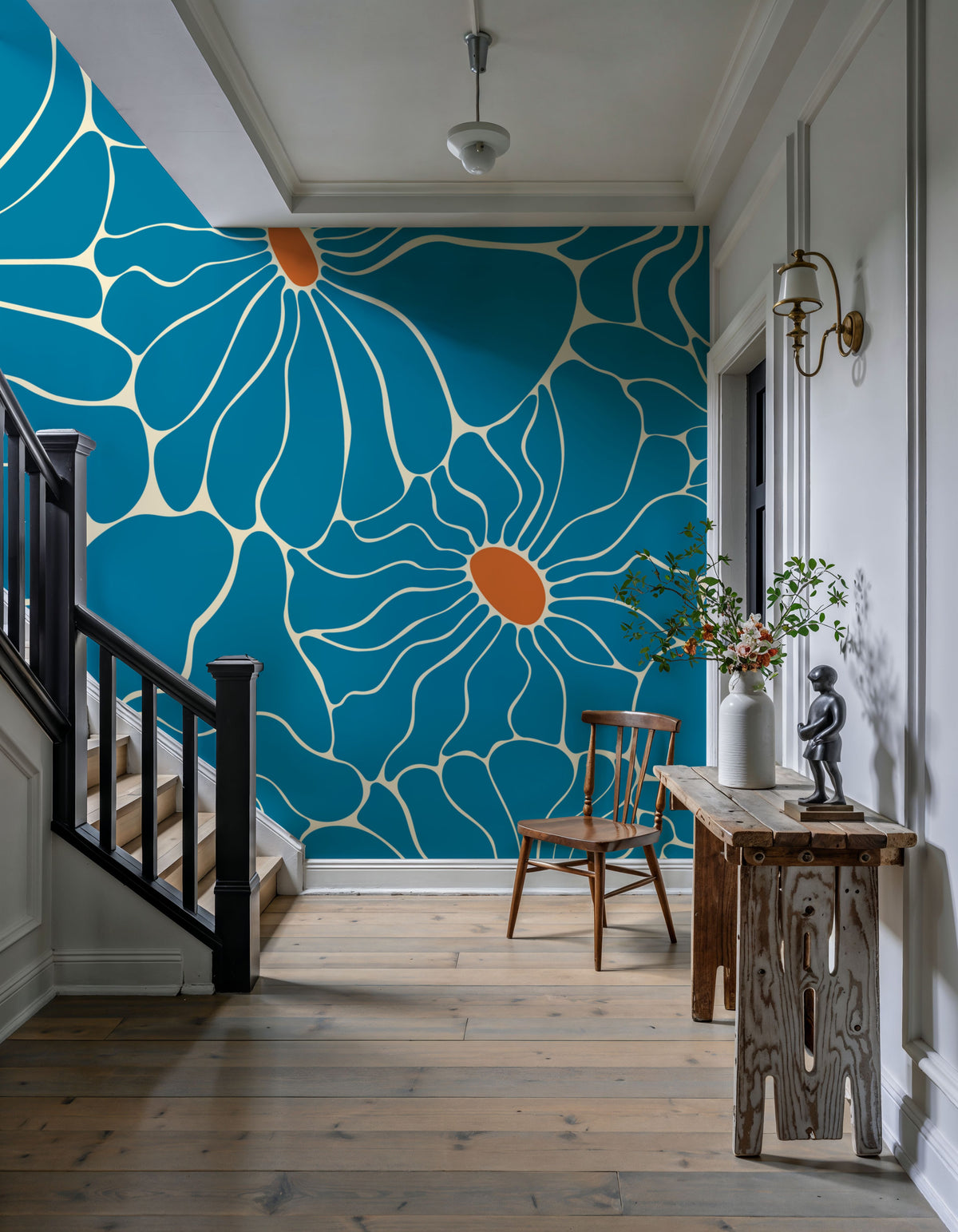 Cool Fluid Flowers Mural, Turqouise Mural Wallpaper - room preview 02