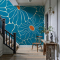 Cool Fluid Flowers Mural, Turqouise Mural Wallpaper - room preview 02
