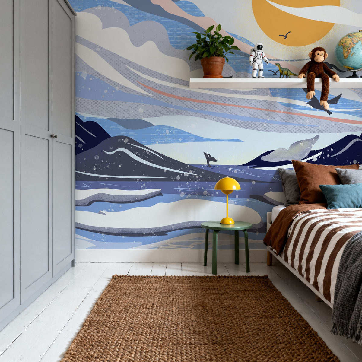Coastal Apricity, Blue Mural Wallpaper - room preview 02