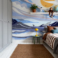 Coastal Apricity, Blue Mural Wallpaper - room preview 02