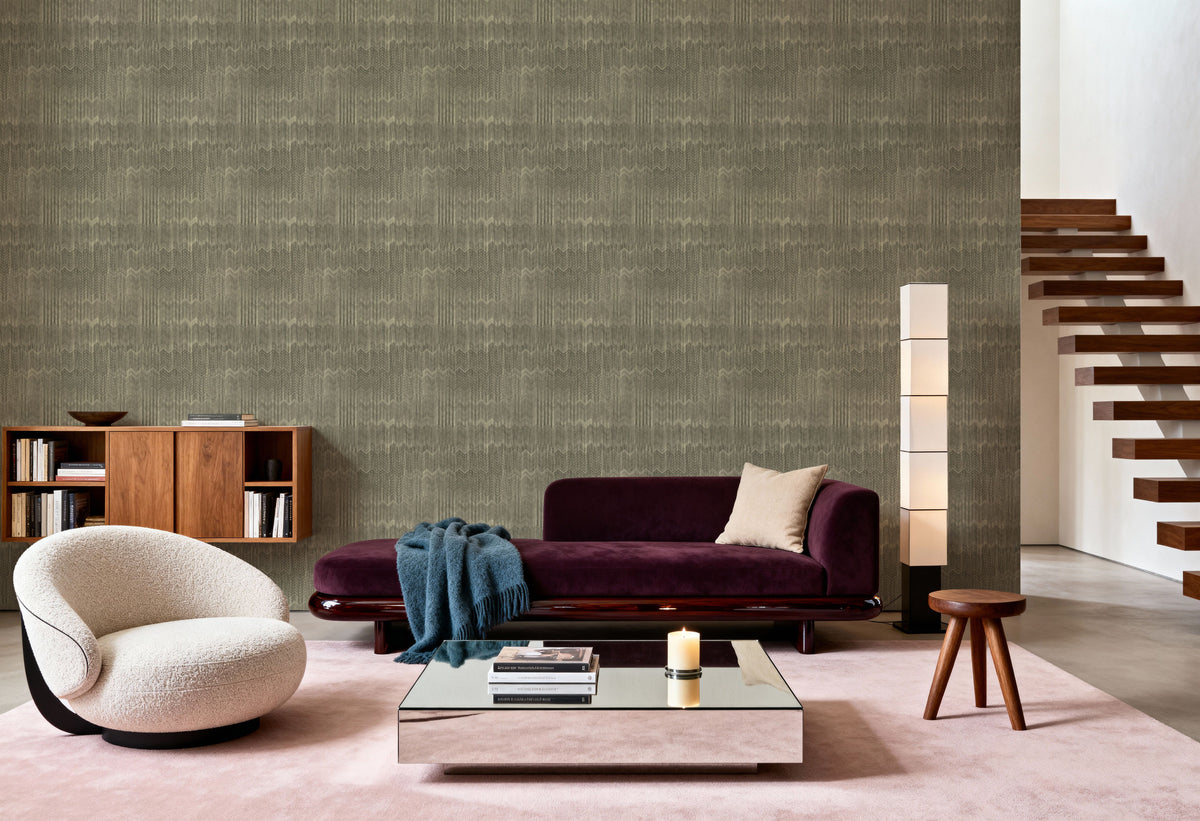 Staggered Zig-Zag, Olive Mural Wallpaper - room preview 02