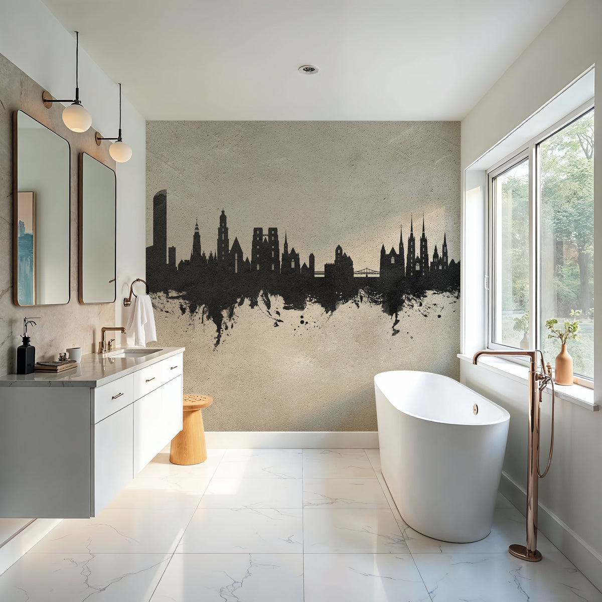 Wroclaw Poland Skyline Concrete Mural Wallpaper - room preview 02