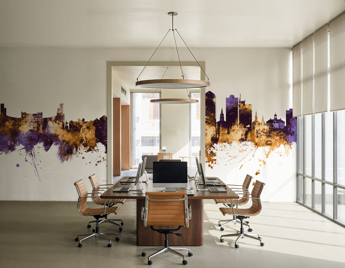 Tallahassee Florida Skyline Purple & Gold Mural Wallpaper - room preview 02
