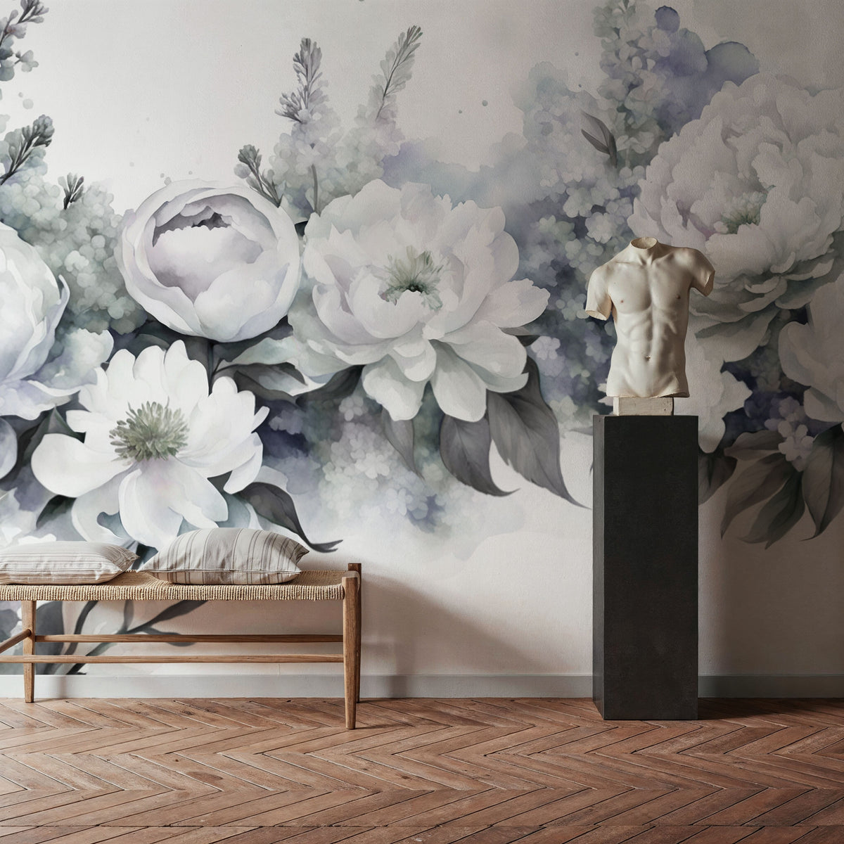 Peony Melody Blue Mural Wallpaper - room preview 02