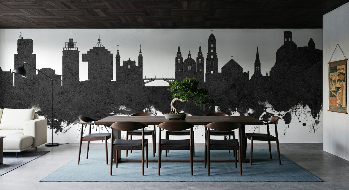 Ljubljana Slovenia Skyline Black & White Mural Wallpaper - room preview 02