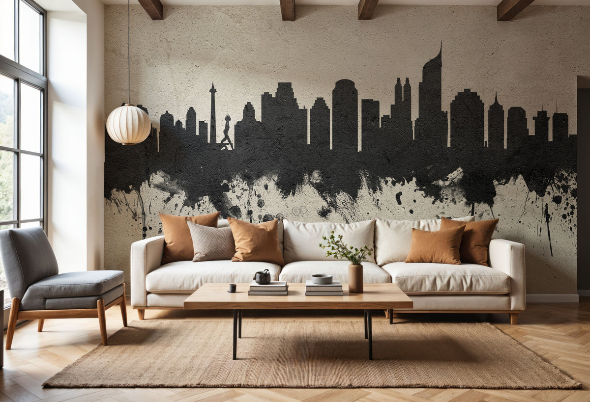Jakarta Skyline Indonesia Concrete Mural Wallpaper - room preview 02