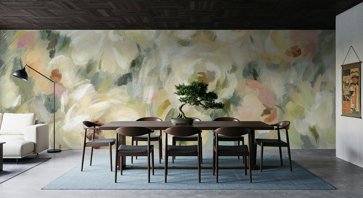 Expressive Pale Floral Mural Wallpaper - room preview 02