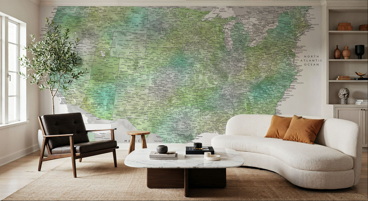 US Map Detailed - Oriole Mural Wallpaper - room preview 02