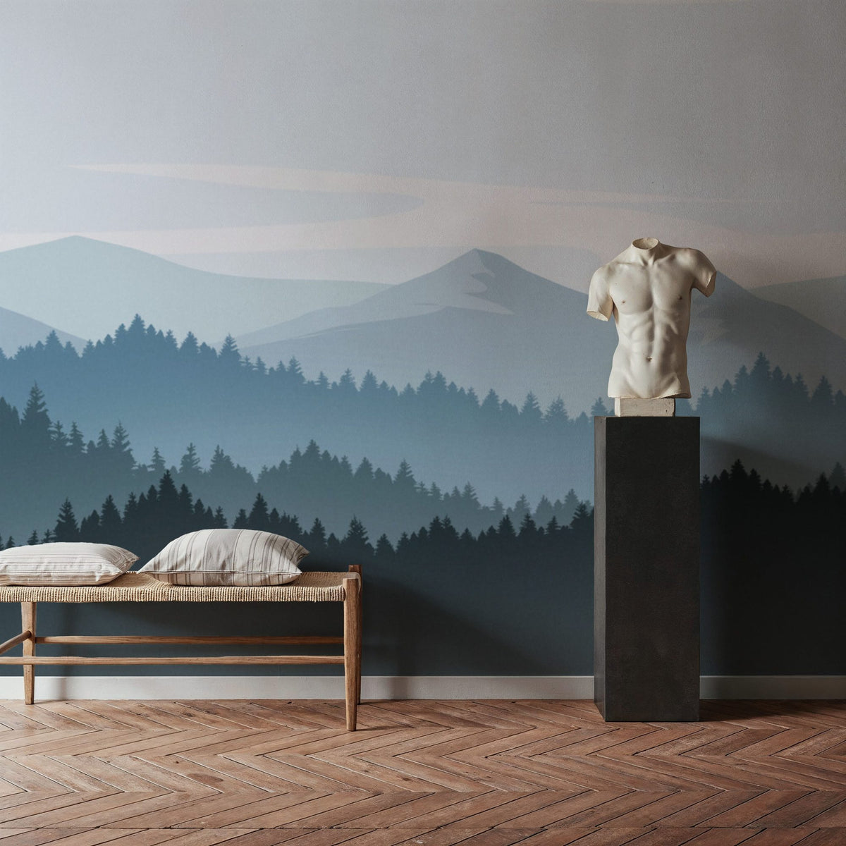 Mountain Blues in Paper Mural Wallpaper - room preview 02