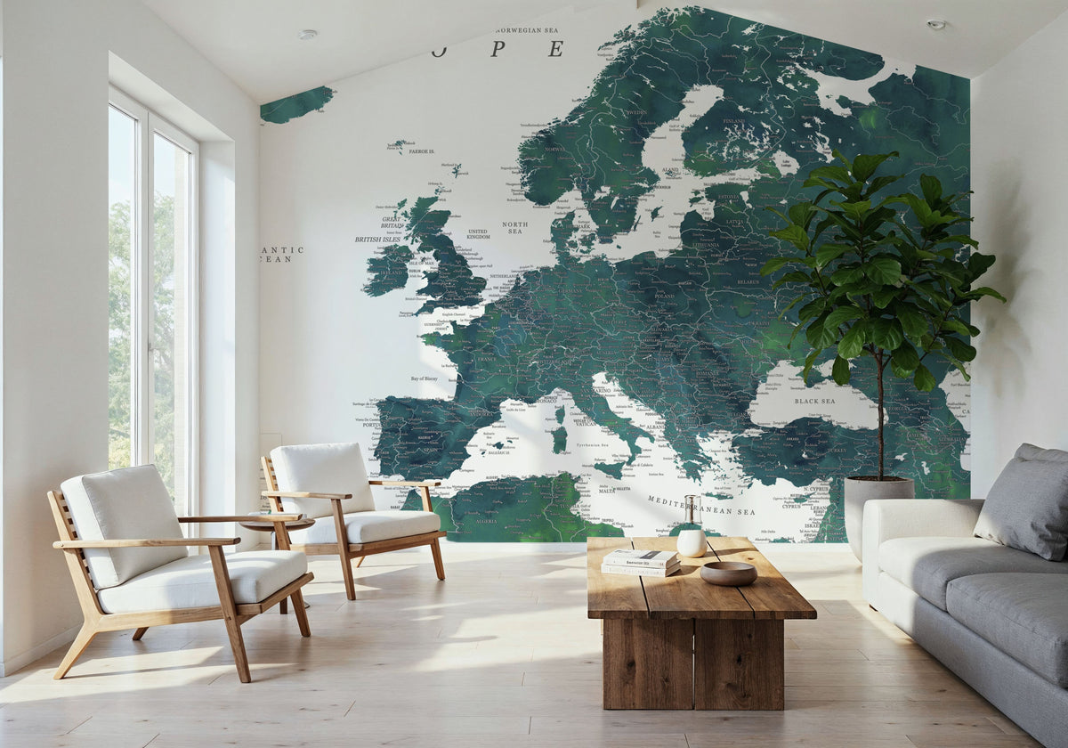 Europe Map Detailed - Nyla Mural Wallpaper - room preview 02