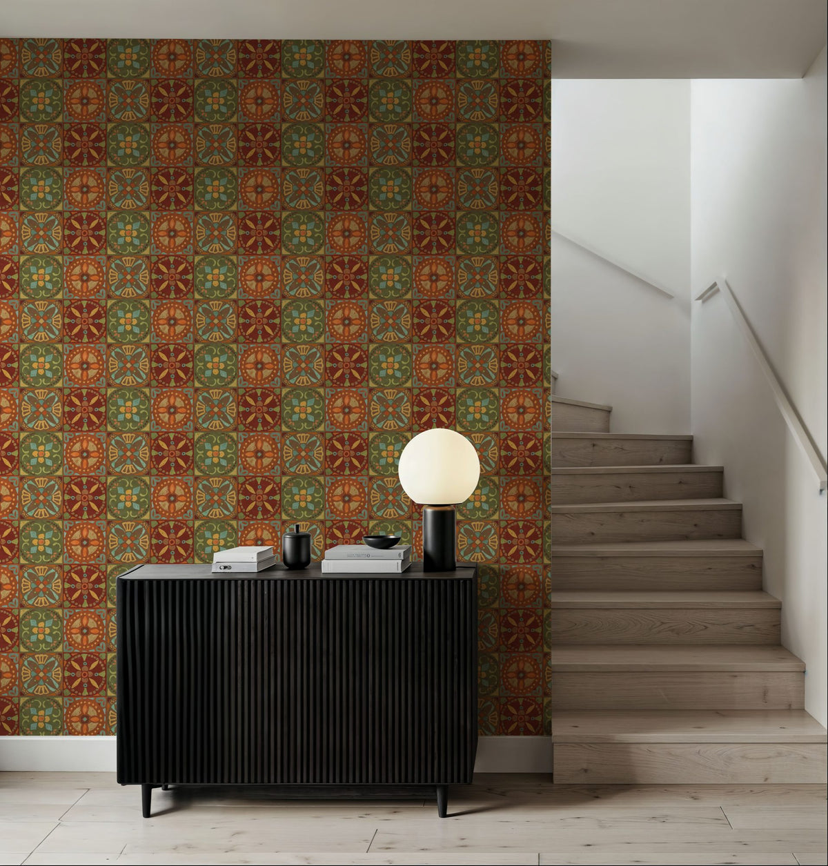 Autumn Tiles Brown Mural Wallpaper - room preview 02