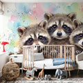 Raccoons - Cute Baby Animals Series Mural Wallpaper - room preview 02