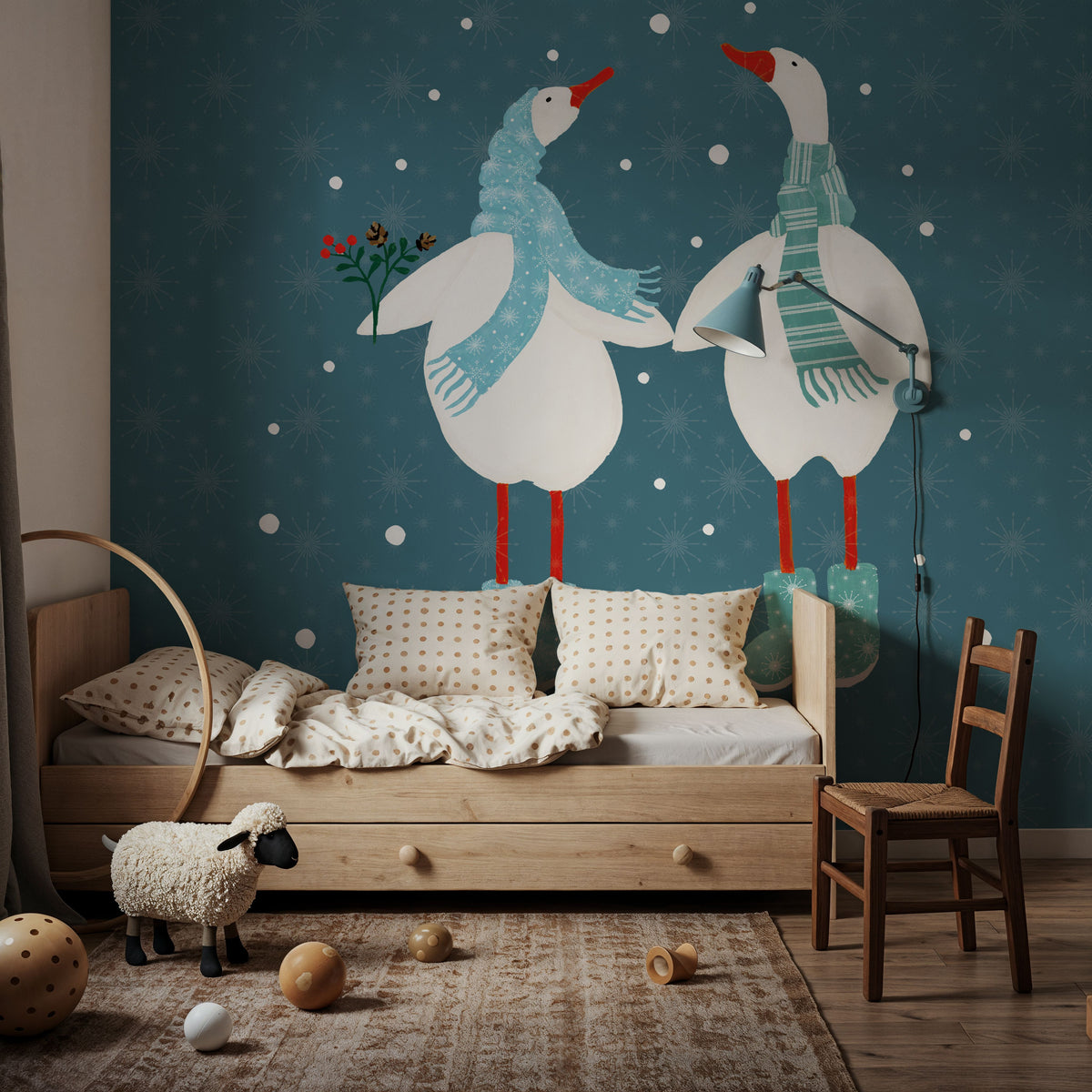 Ducks in the Snow X Mural Wallpaper - room preview 02