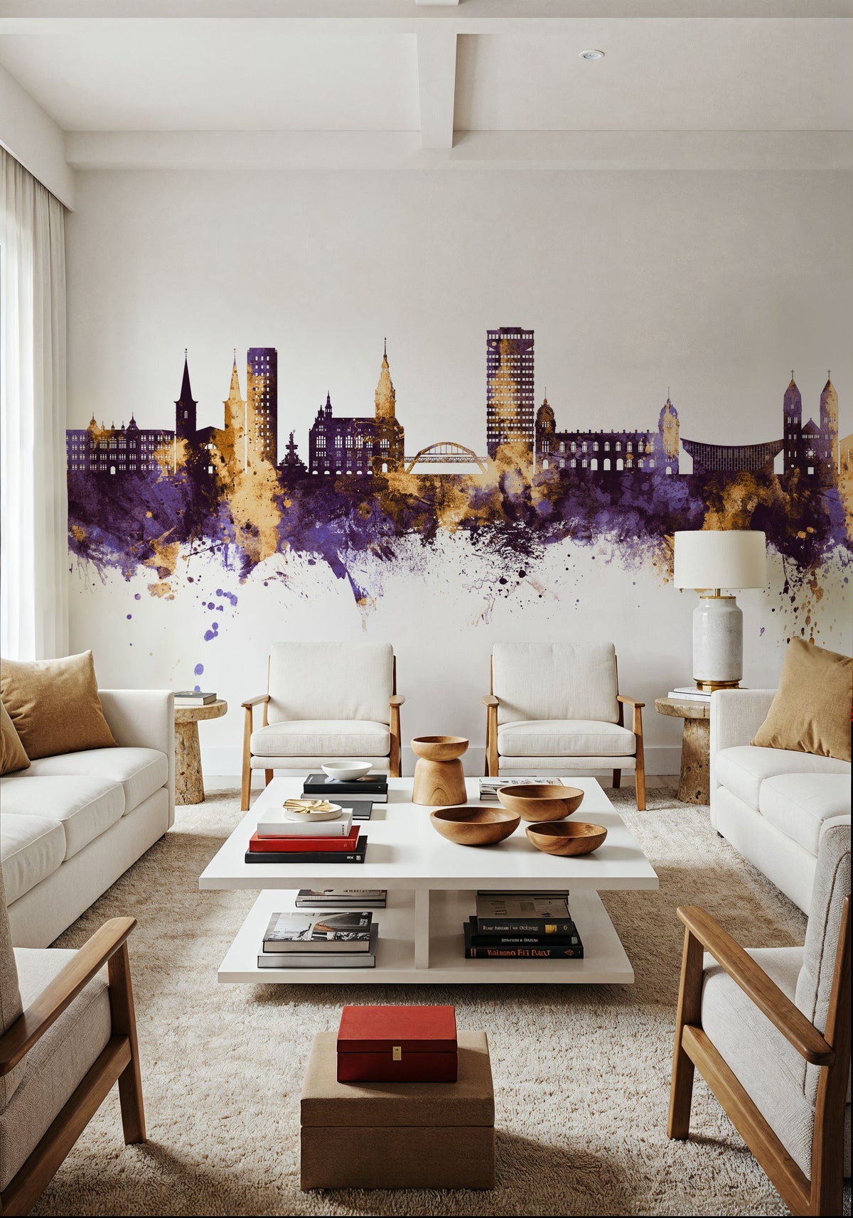 Wuppertal Germany Skyline Purple & Gold Mural Wallpaper - room preview 02