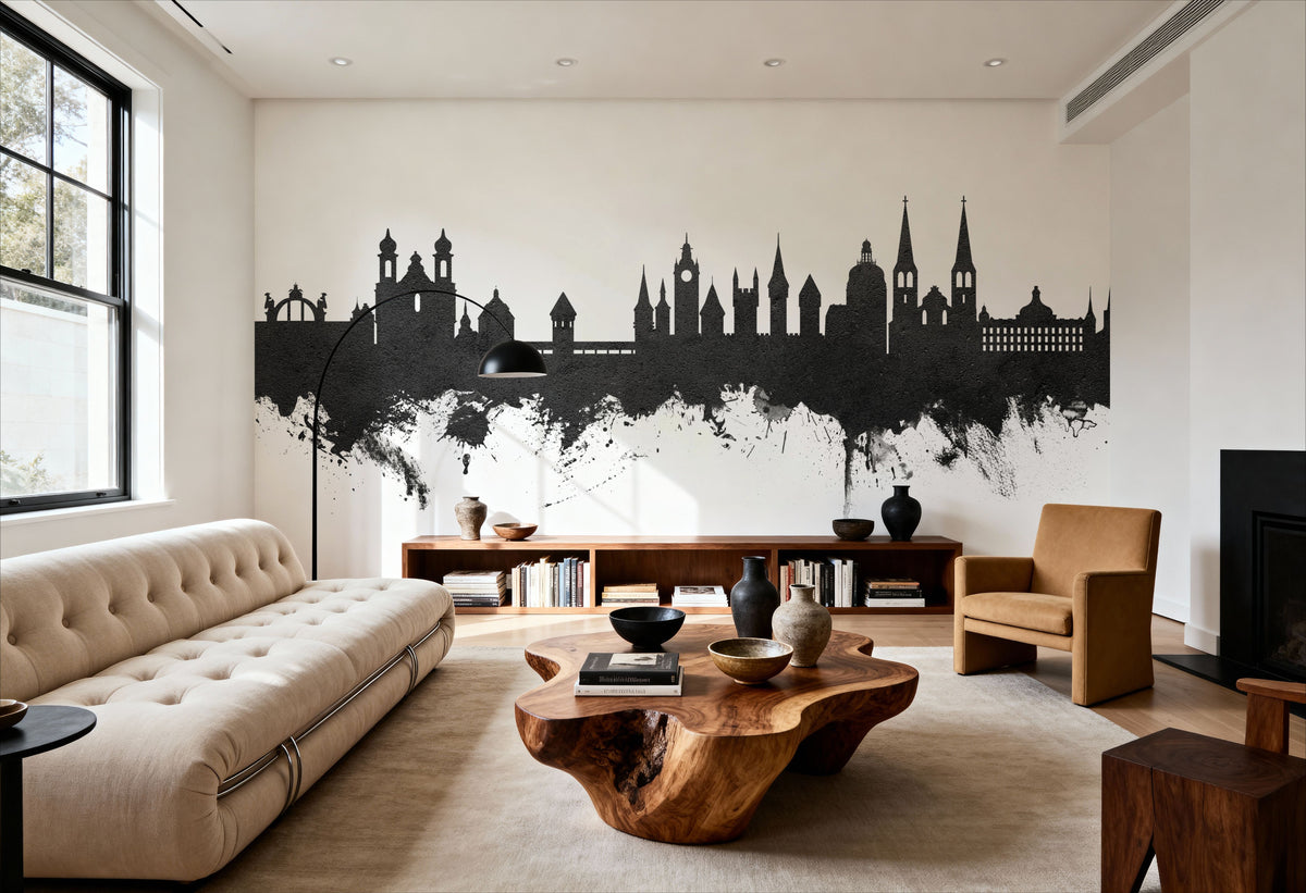 Lucerne Switzerland Luzern Skyline Black & White Mural Wallpaper - room preview 02
