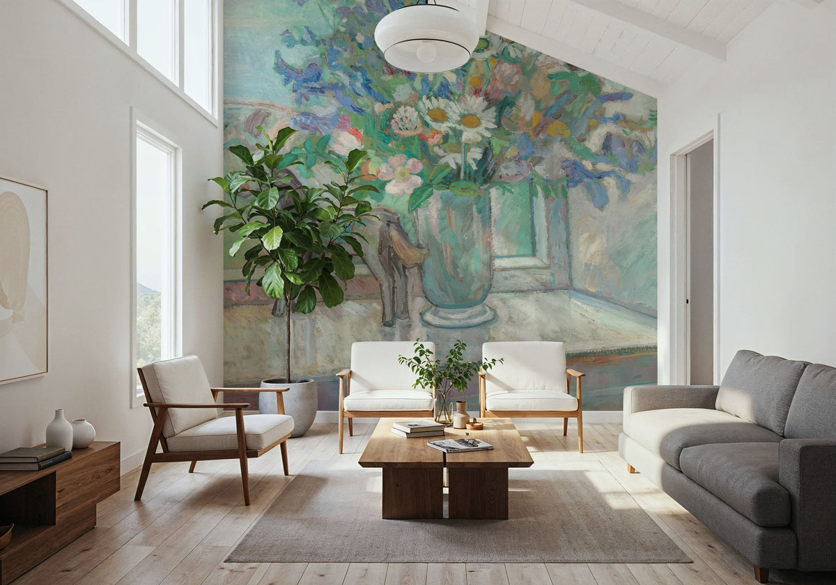 Flowers and Horse Figure by Window Mural Wallpaper - room preview 02
