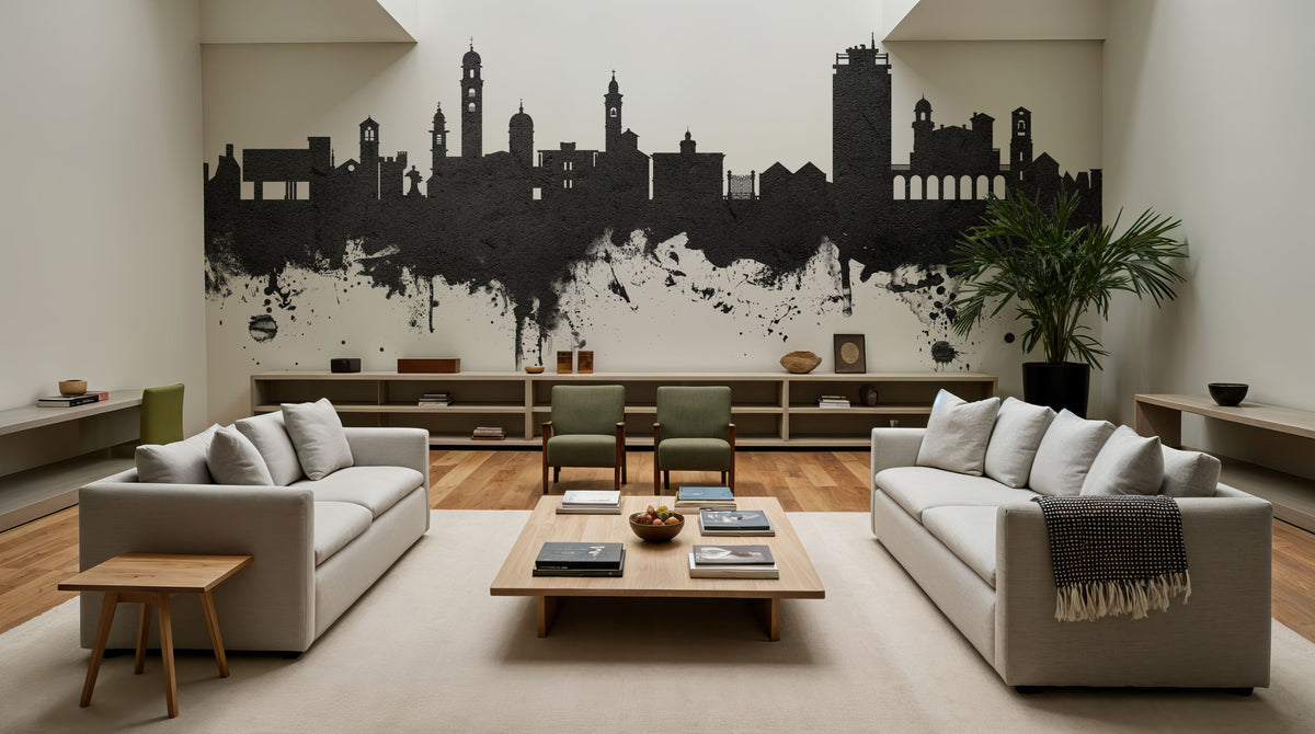 Lugano Switzerland Skyline Black & White Mural Wallpaper - room preview 02