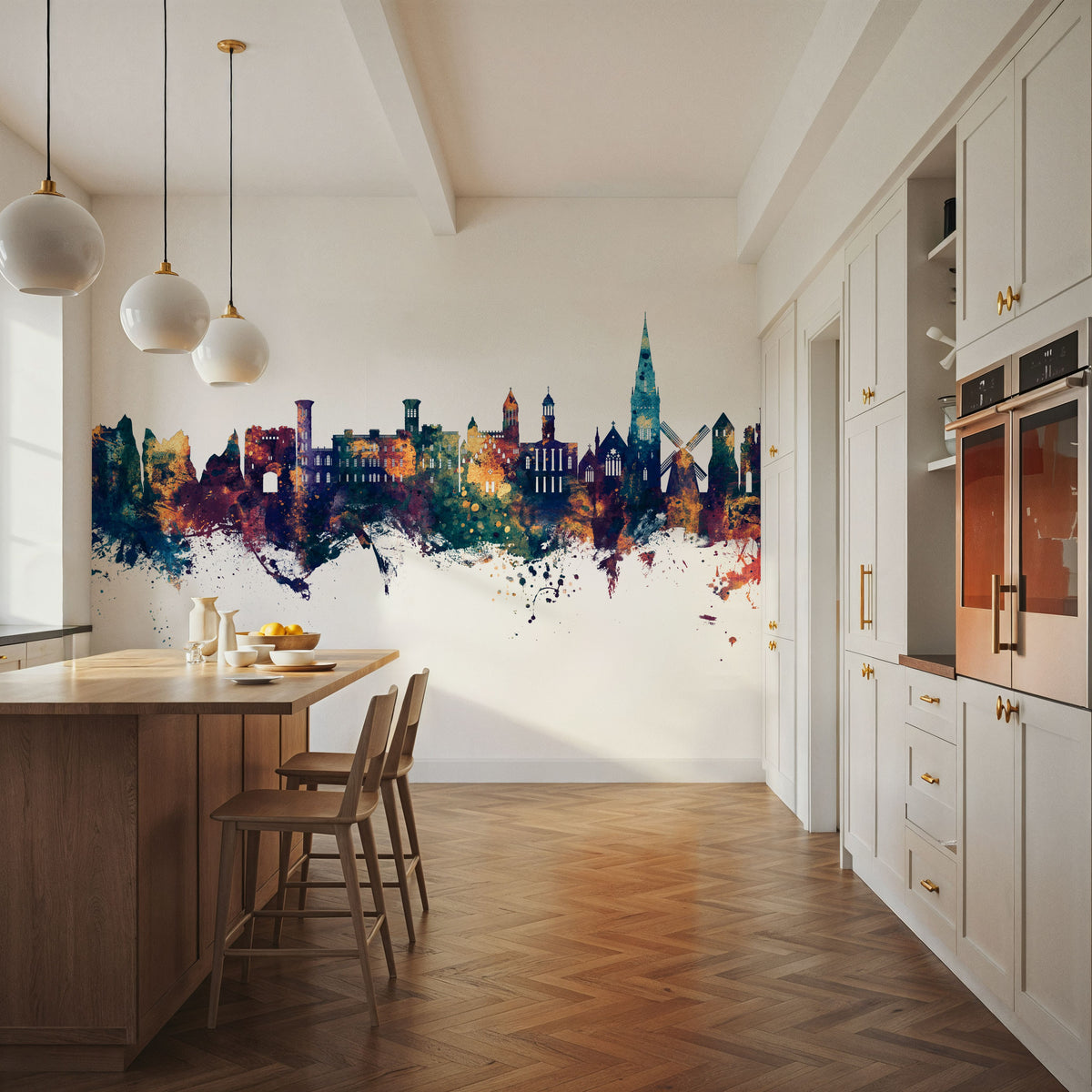 Isle of Wight England Skyline Blue & Bronze Mural Wallpaper - room preview 02