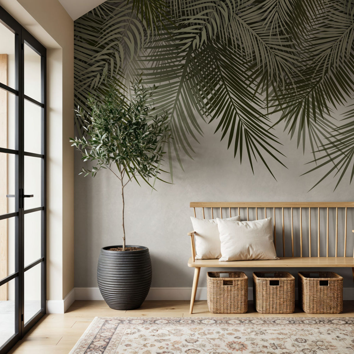 Palms Around Us Mural Wallpaper - Neutral Tone - room preview 02